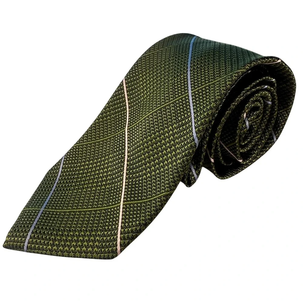 Paul Fredrick Men's Silk Green Plaid Necktie NWT‎